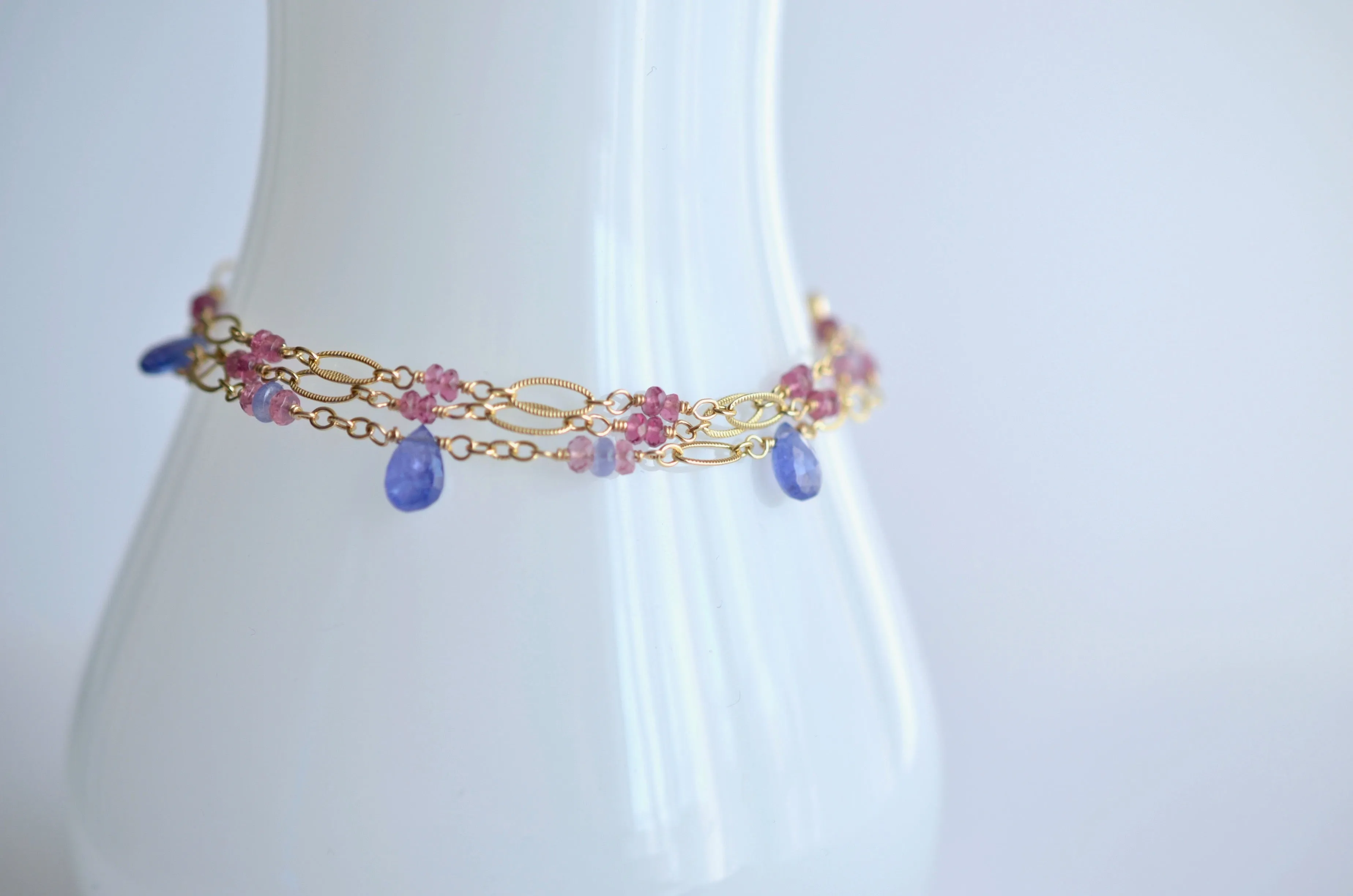 Magdalena - Tanzanite and Pink Sapphires, 14k Gold Filled Bracelet