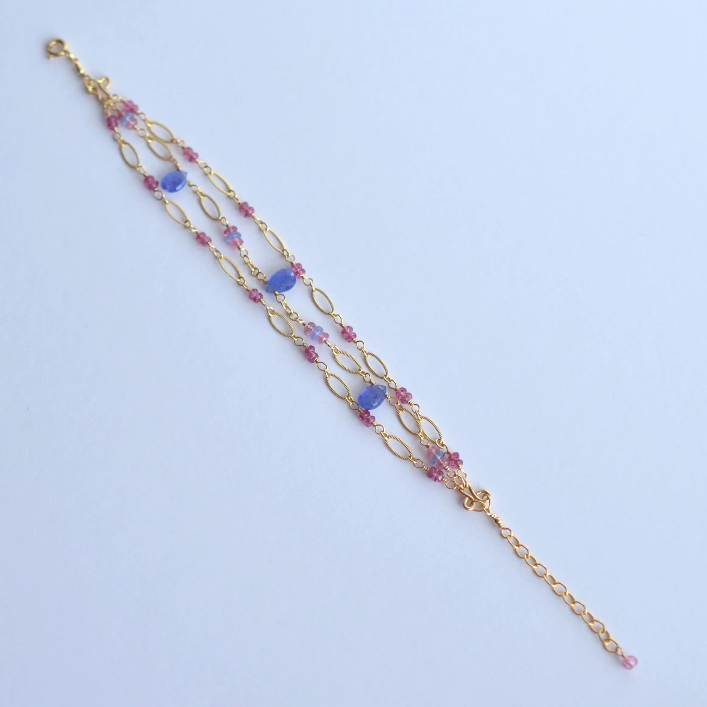 Magdalena - Tanzanite and Pink Sapphires, 14k Gold Filled Bracelet