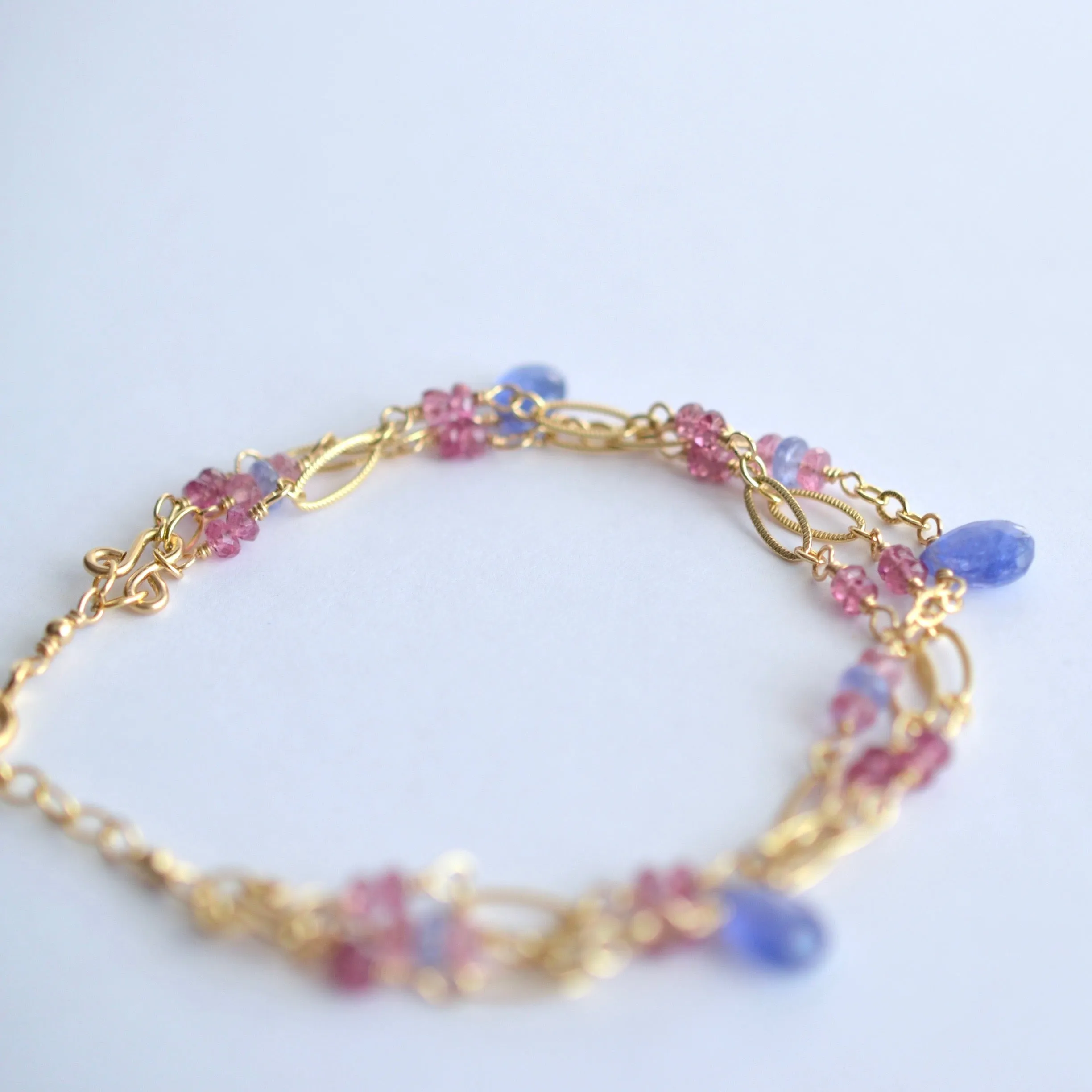 Magdalena - Tanzanite and Pink Sapphires, 14k Gold Filled Bracelet