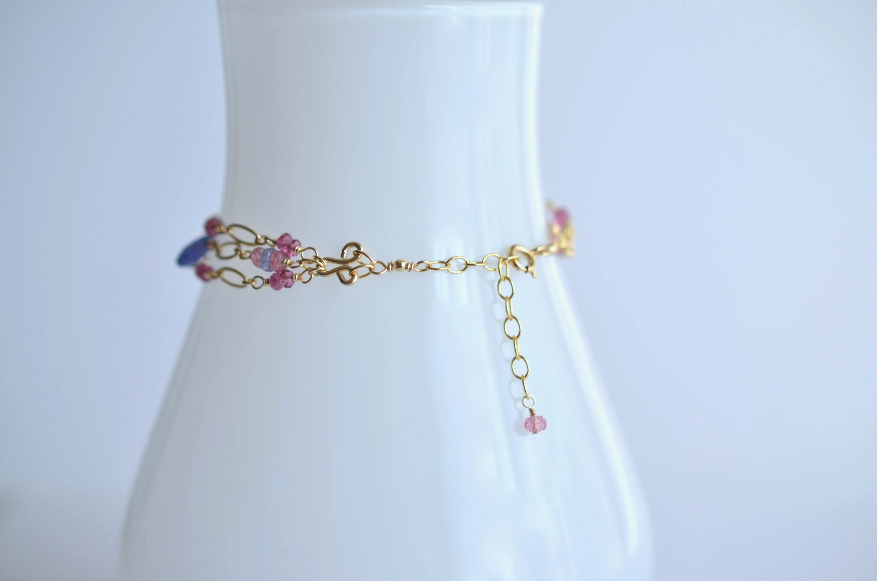 Magdalena - Tanzanite and Pink Sapphires, 14k Gold Filled Bracelet