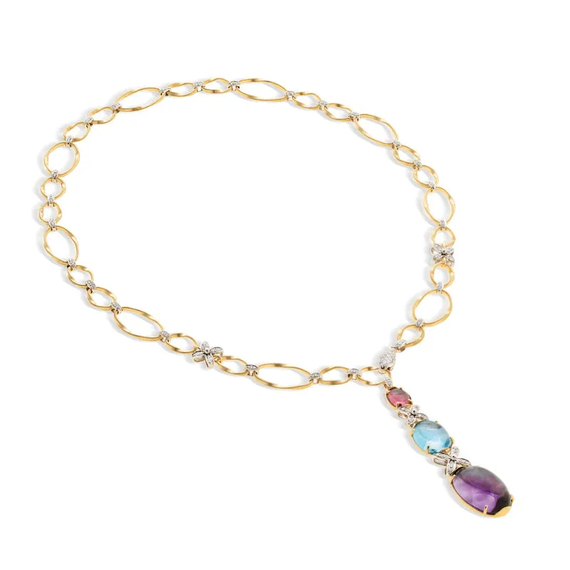 Marco Bicego Marrakech Onde Collection 18K Yellow Gold and Diamond Lariat with Mixed Gemstones