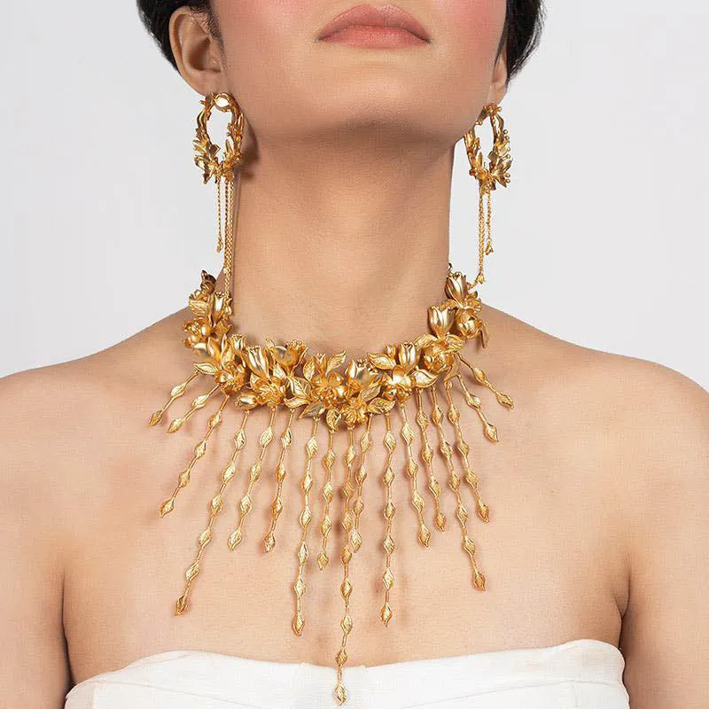 Matte Gold Viridus Necklace & Earrings Set