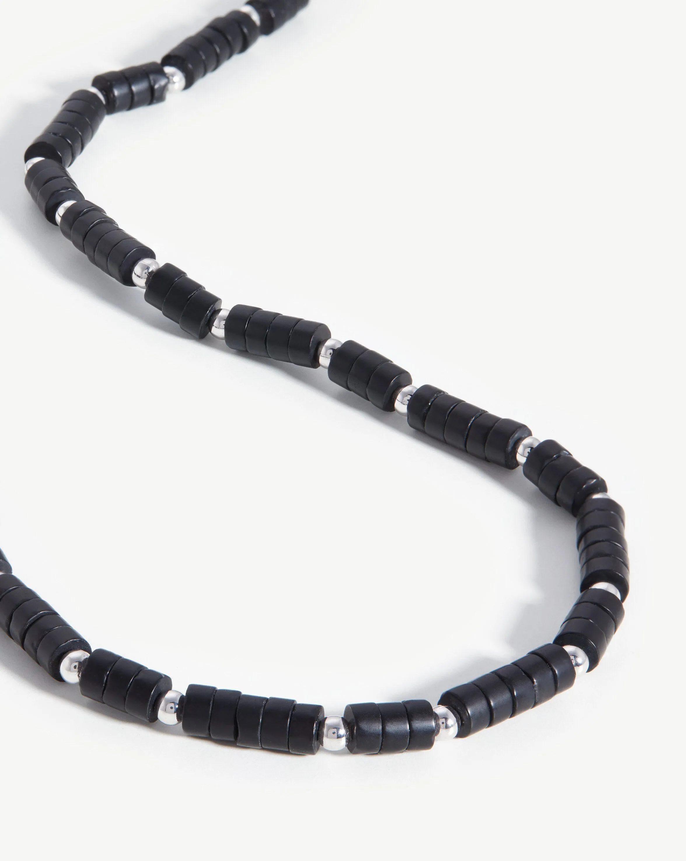 Medium Beaded Stack Necklace | Silver Plated/Black Onyx