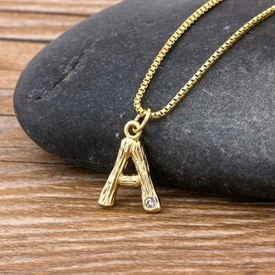 Metal Bamboo Necklace with Initial A-Z for Women and Men in Gold Color