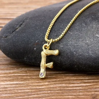 Metal Bamboo Necklace with Initial A-Z for Women and Men in Gold Color