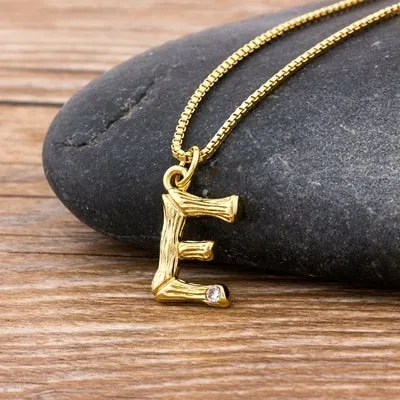 Metal Bamboo Necklace with Initial A-Z for Women and Men in Gold Color