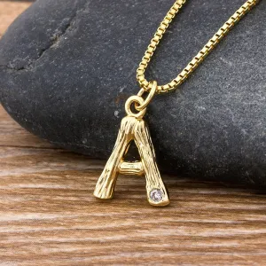 Metal Bamboo Necklace with Initial A-Z for Women and Men in Gold Color