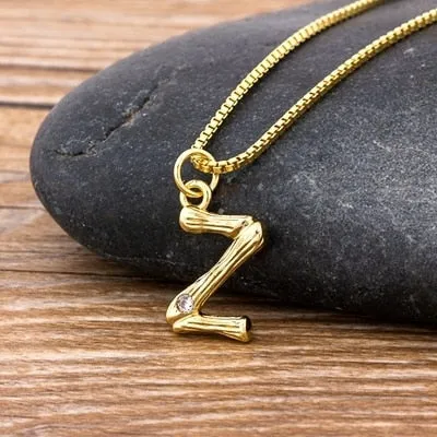 Metal Bamboo Necklace with Initial A-Z for Women and Men in Gold Color