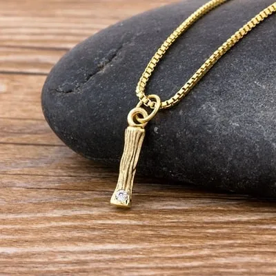 Metal Bamboo Necklace with Initial A-Z for Women and Men in Gold Color