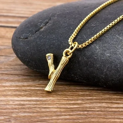 Metal Bamboo Necklace with Initial A-Z for Women and Men in Gold Color