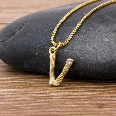 Metal Bamboo Necklace with Initial A-Z for Women and Men in Gold Color