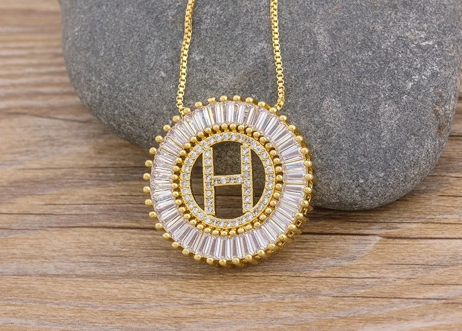 Micro Pave CZ Necklace with Initial A-z for Women and Men in Gold Color