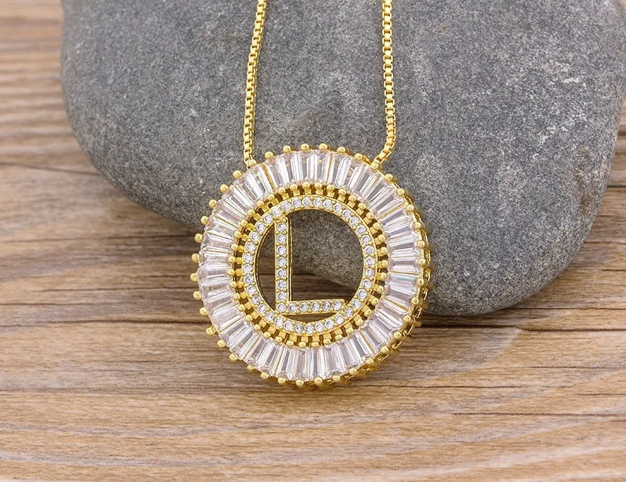 Micro Pave CZ Necklace with Initial A-z for Women and Men in Gold Color