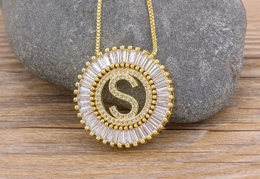 Micro Pave CZ Necklace with Initial A-z for Women and Men in Gold Color