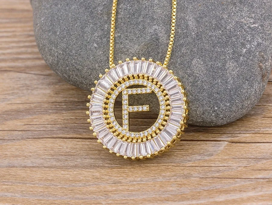 Micro Pave CZ Necklace with Initial A-z for Women and Men in Gold Color