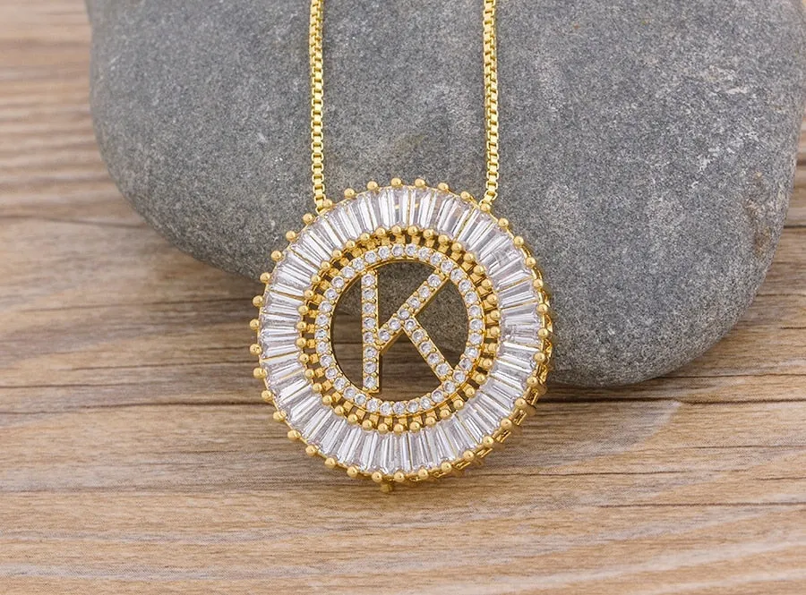 Micro Pave CZ Necklace with Initial A-z for Women and Men in Gold Color