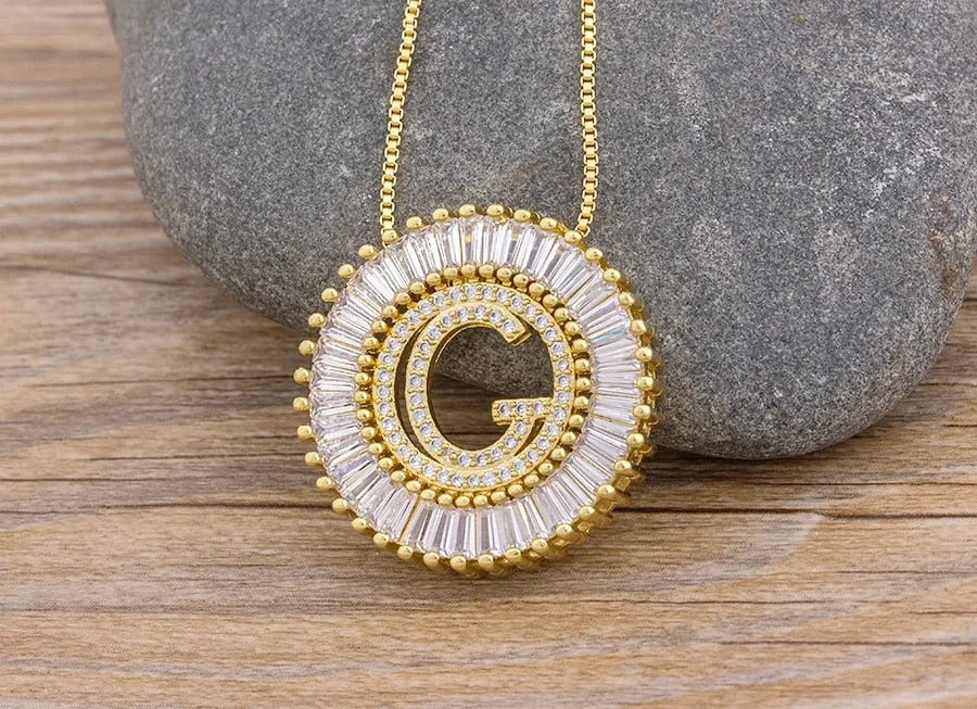 Micro Pave CZ Necklace with Initial A-z for Women and Men in Gold Color