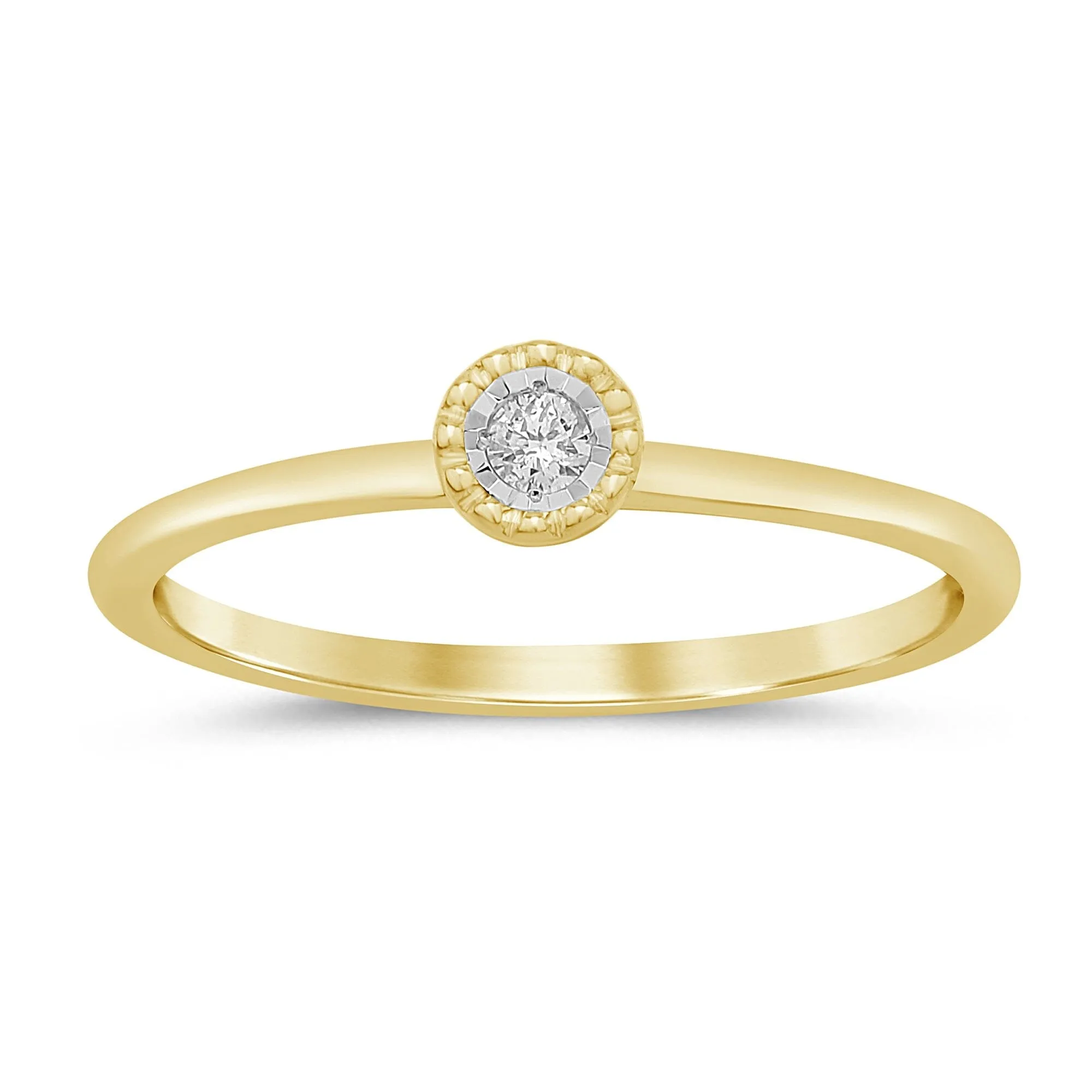 Milgrain Bezel Stackable Ring with 0.04ct of Diamonds in 9ct Yellow Gold