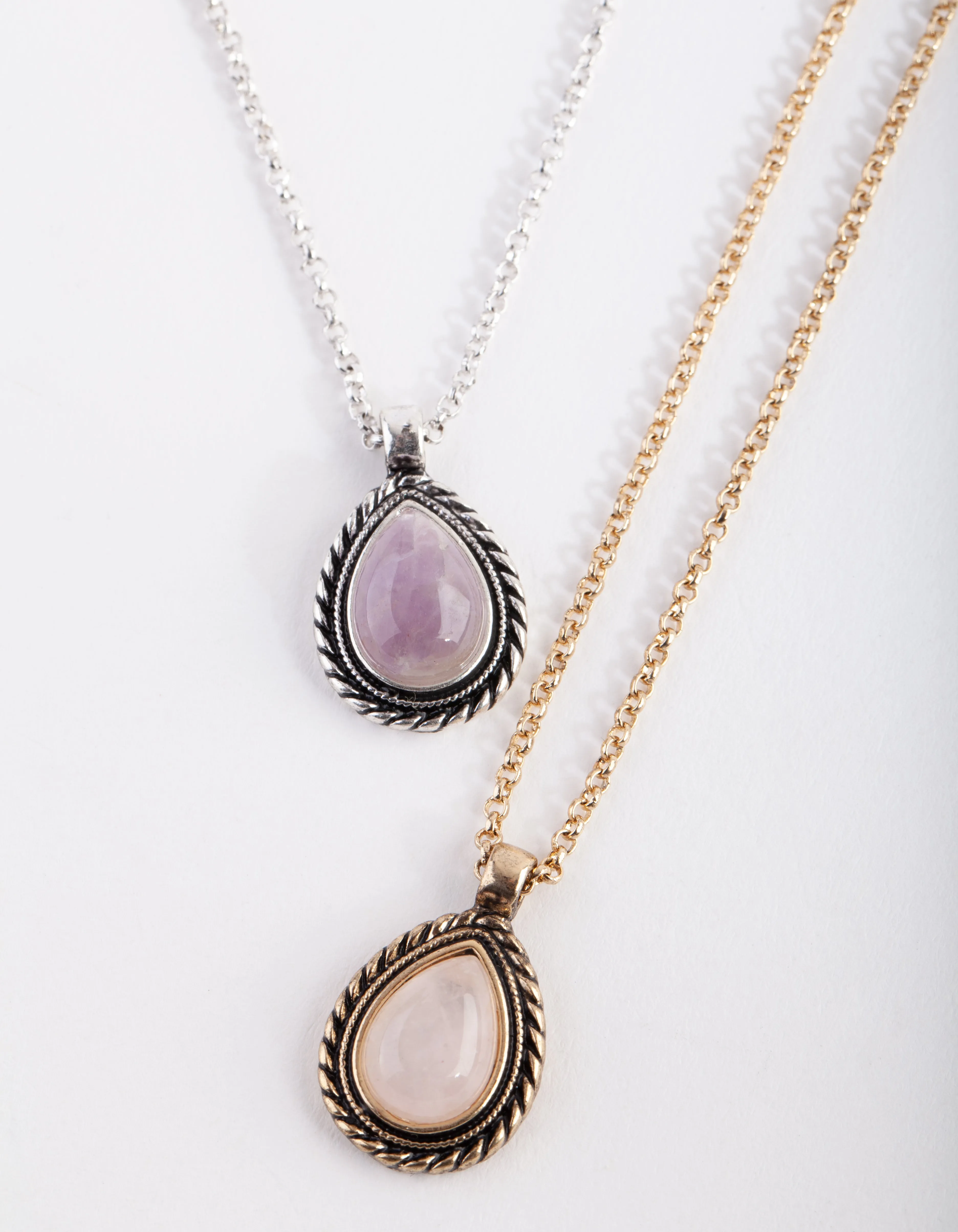 Mixed Metal Semi Precious Teardrop Necklace Set