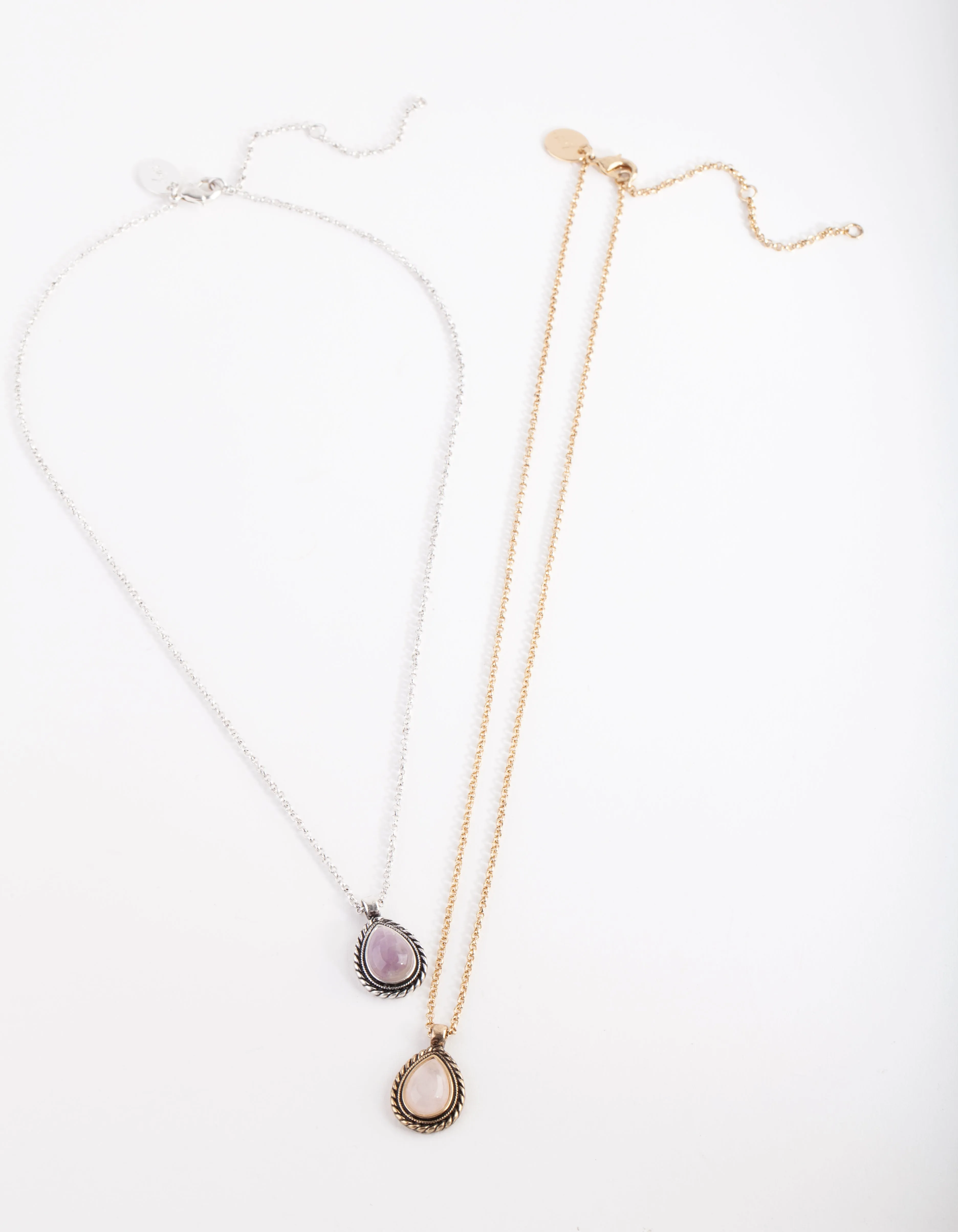 Mixed Metal Semi Precious Teardrop Necklace Set