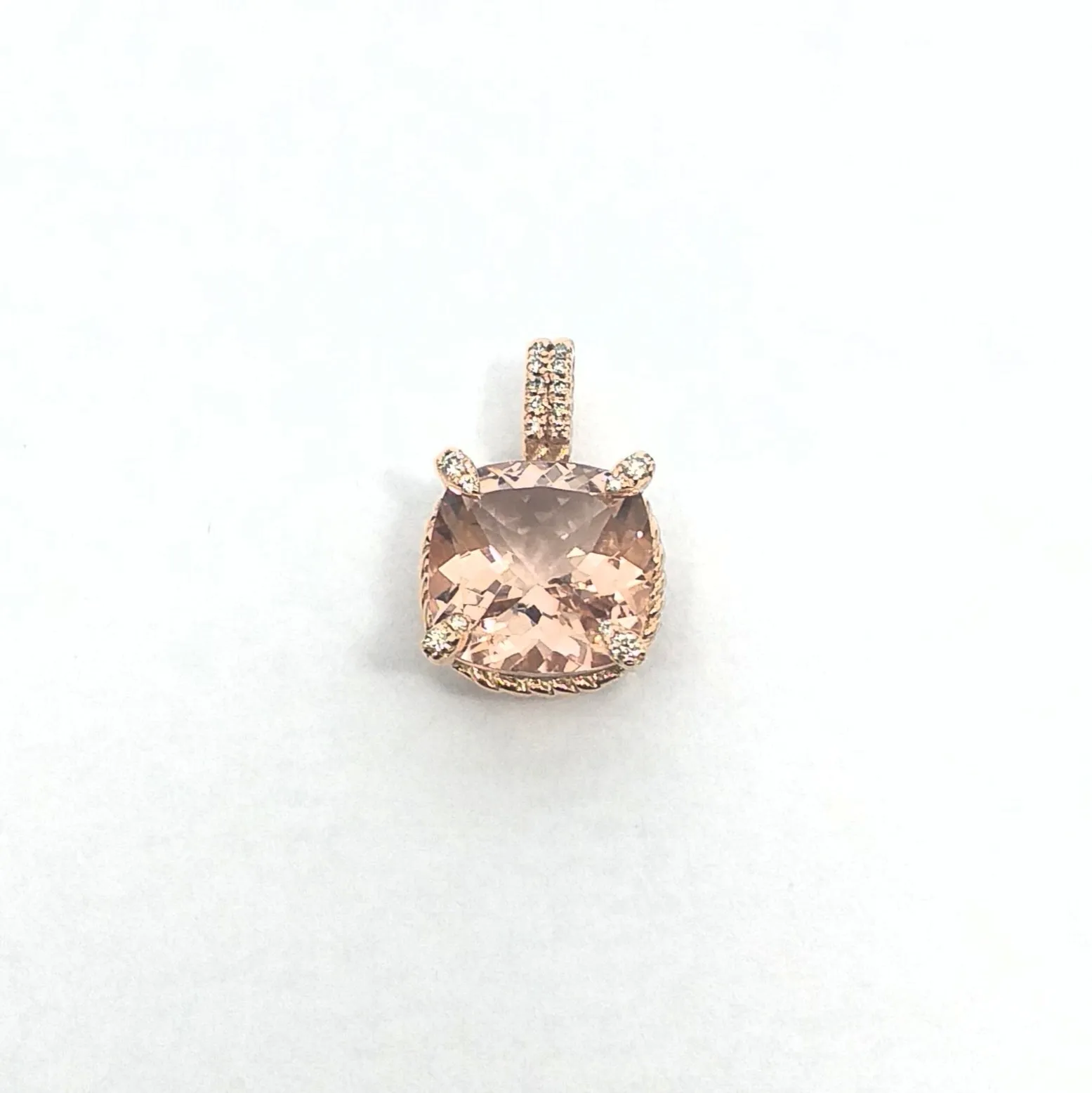 Morganite And Diamond  Pave Pendant set with 14k Rose gold