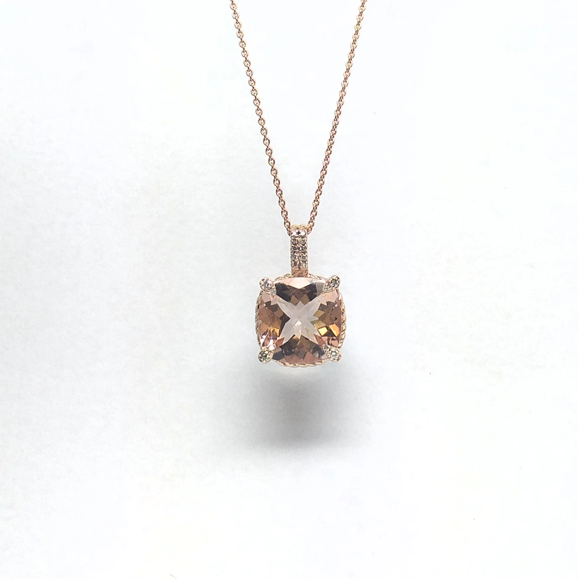 Morganite And Diamond  Pave Pendant set with 14k Rose gold