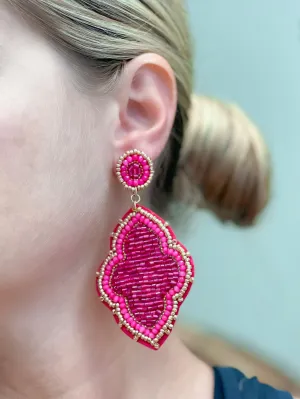 Moroccan Beaded Dangle Earrings - Fuchsia