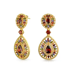 Multicolor CZ Teardrop Dangle Chandelier Earrings for Wedding Prom Gold Plated