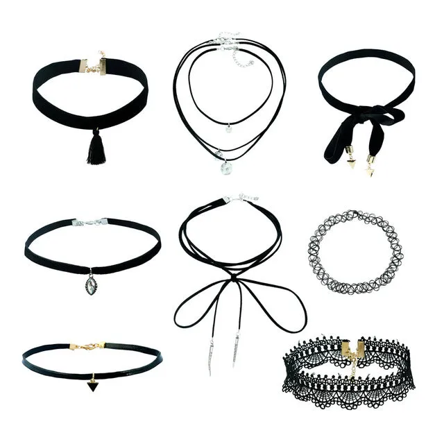 NAIZHU Lace Velvet White Choker Necklace For Women Harajuku Ribbons Collar Necklaces Jewerly 6PC/SET