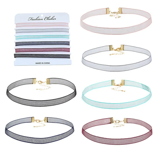 NAIZHU Lace Velvet White Choker Necklace For Women Harajuku Ribbons Collar Necklaces Jewerly 6PC/SET