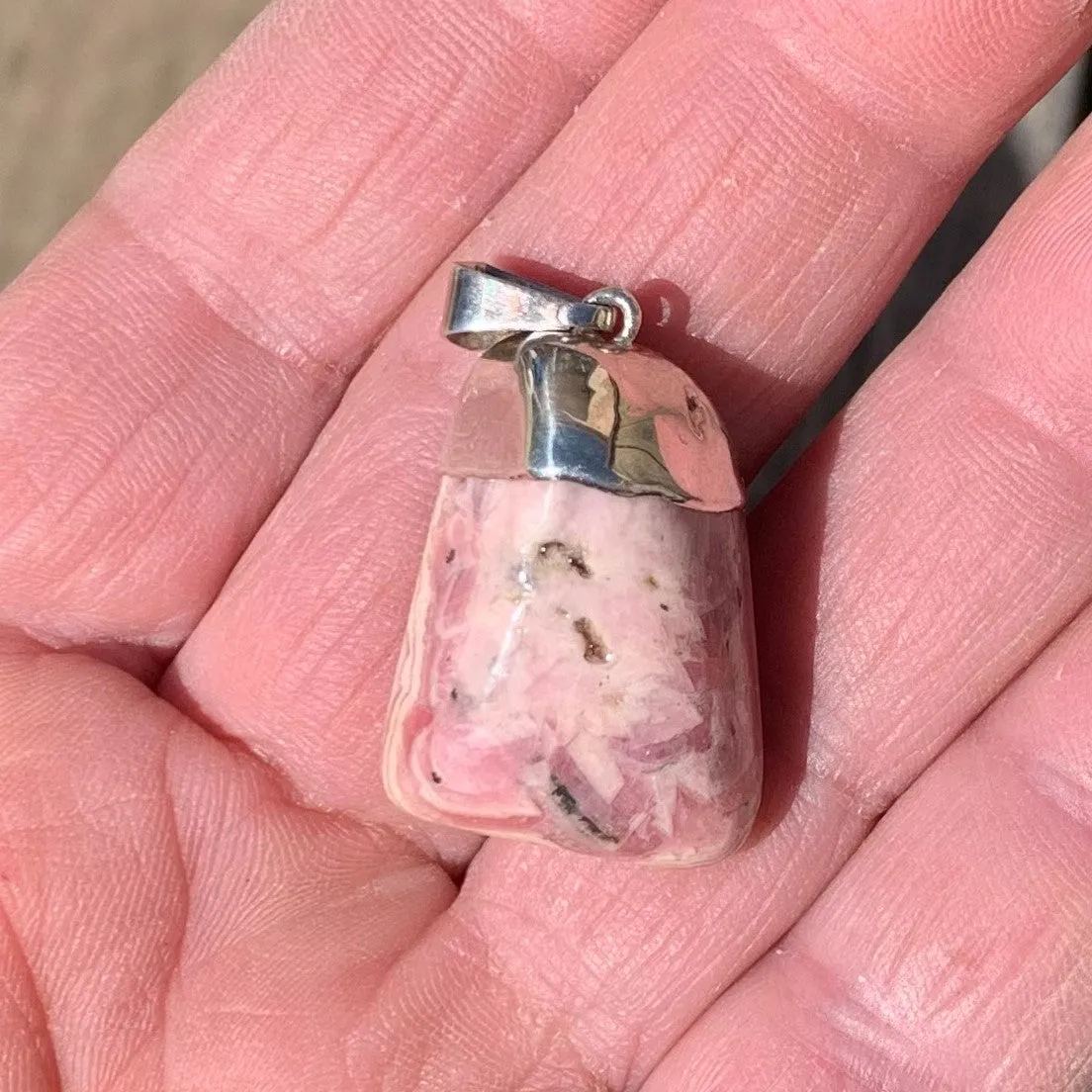 Natural raw rhodochrosite pendant