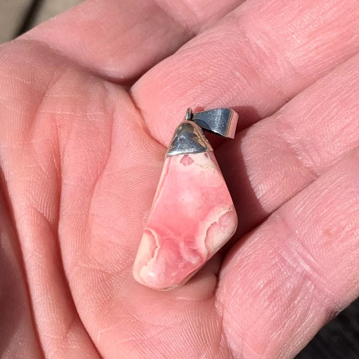 Natural raw rhodochrosite pendant