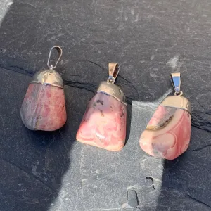 Natural raw rhodochrosite pendant