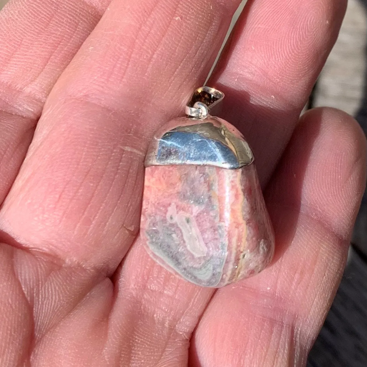 Natural raw rhodochrosite pendant