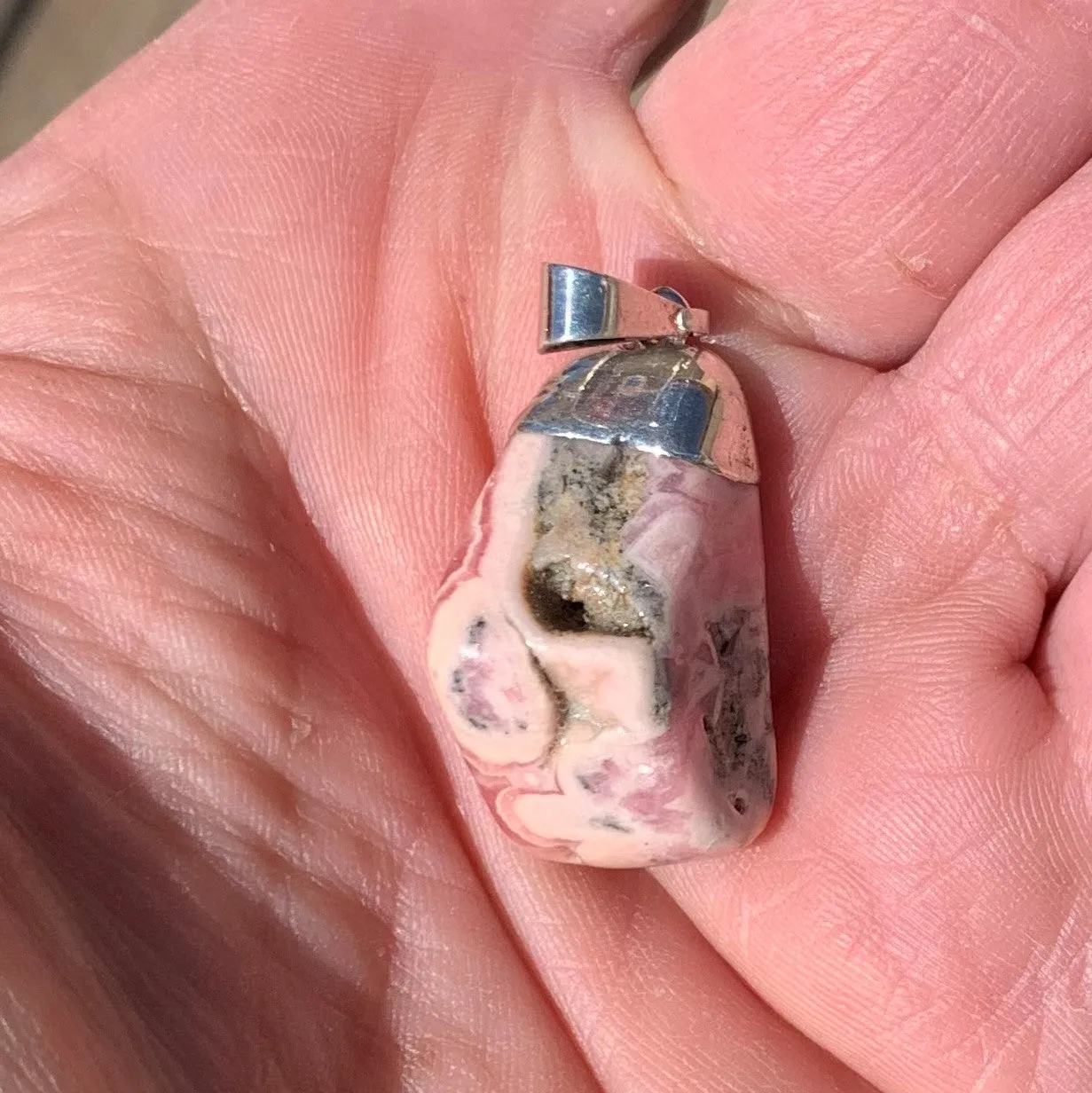 Natural raw rhodochrosite pendant