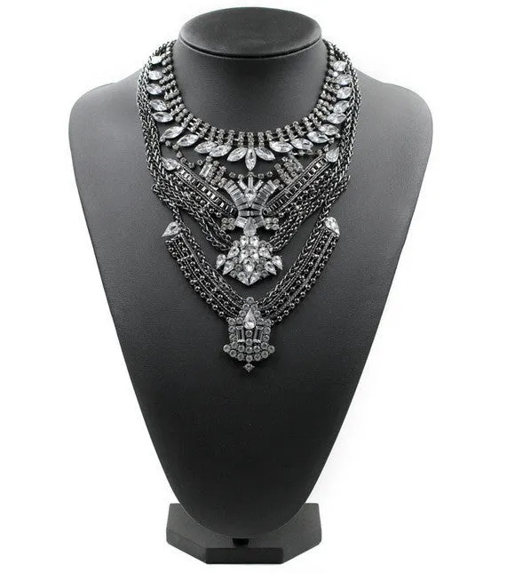 New Fashion Vintage Necklace Wholesale Women Crystal Mulit Layer Collar Costume Metal Chunky Statement Necklaces & Pendants