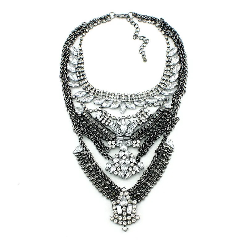 New Fashion Vintage Necklace Wholesale Women Crystal Mulit Layer Collar Costume Metal Chunky Statement Necklaces & Pendants