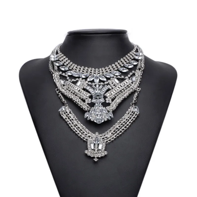 New Fashion Vintage Necklace Wholesale Women Crystal Mulit Layer Collar Costume Metal Chunky Statement Necklaces & Pendants