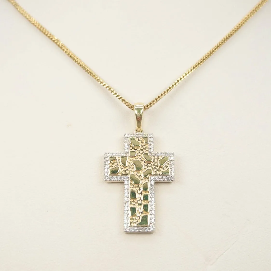 Nugget Cross Charm with Diamonds