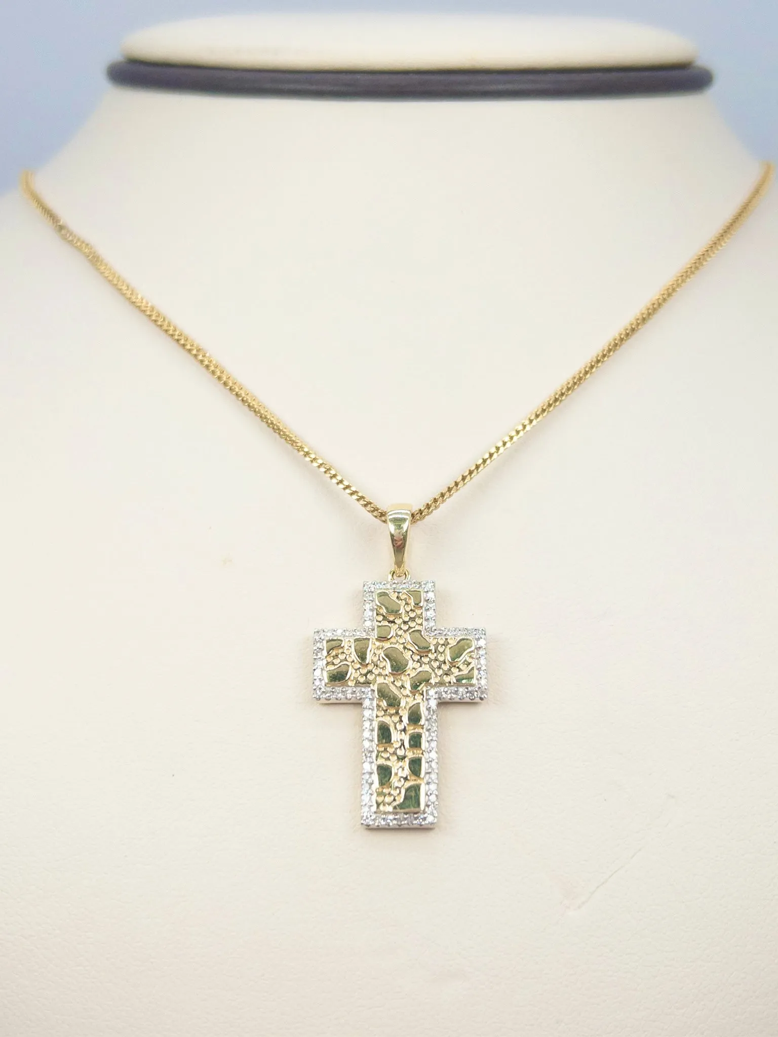 Nugget Cross Charm with Diamonds