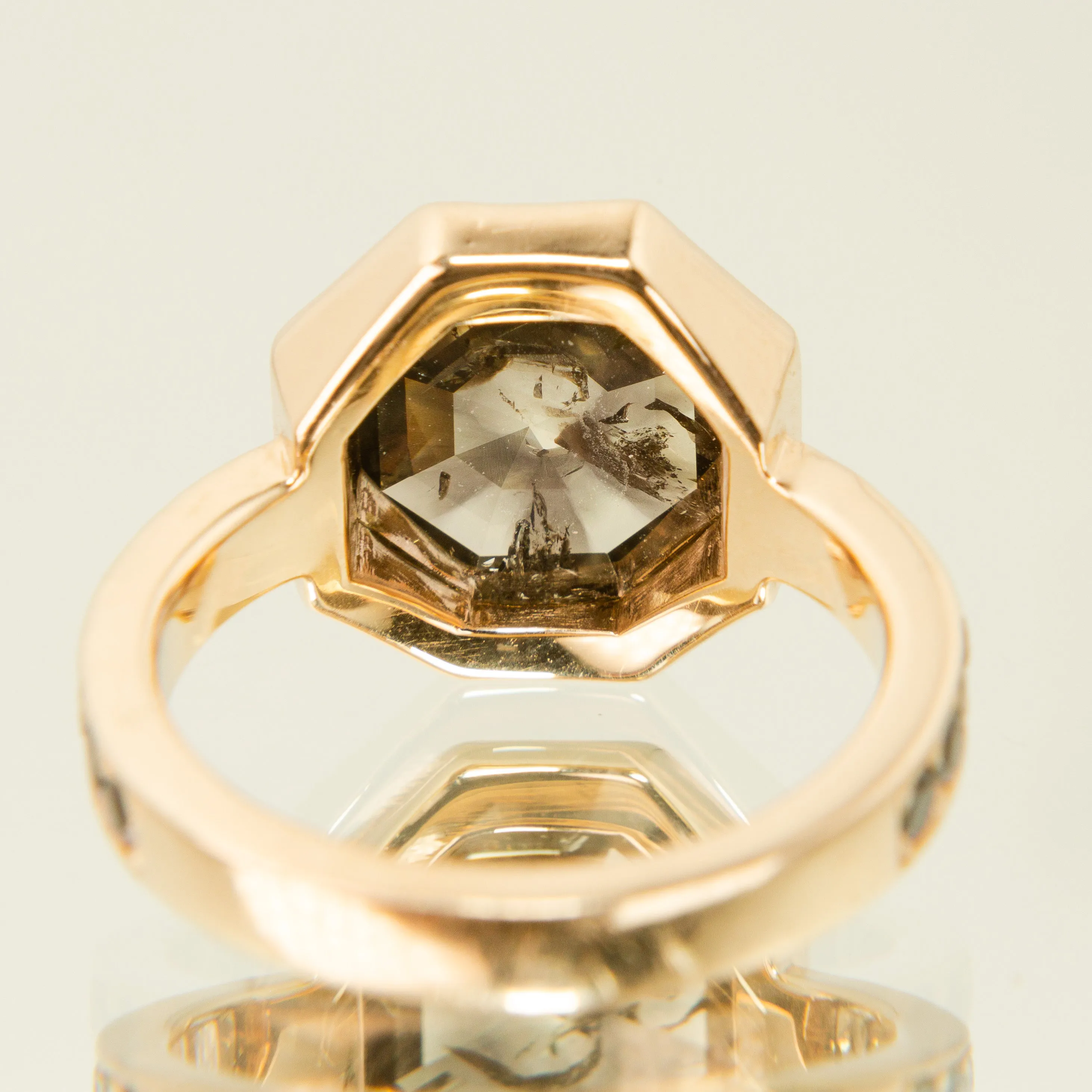 Octagonal Rose Cut Salt   Pepper Diamond Statement Ring