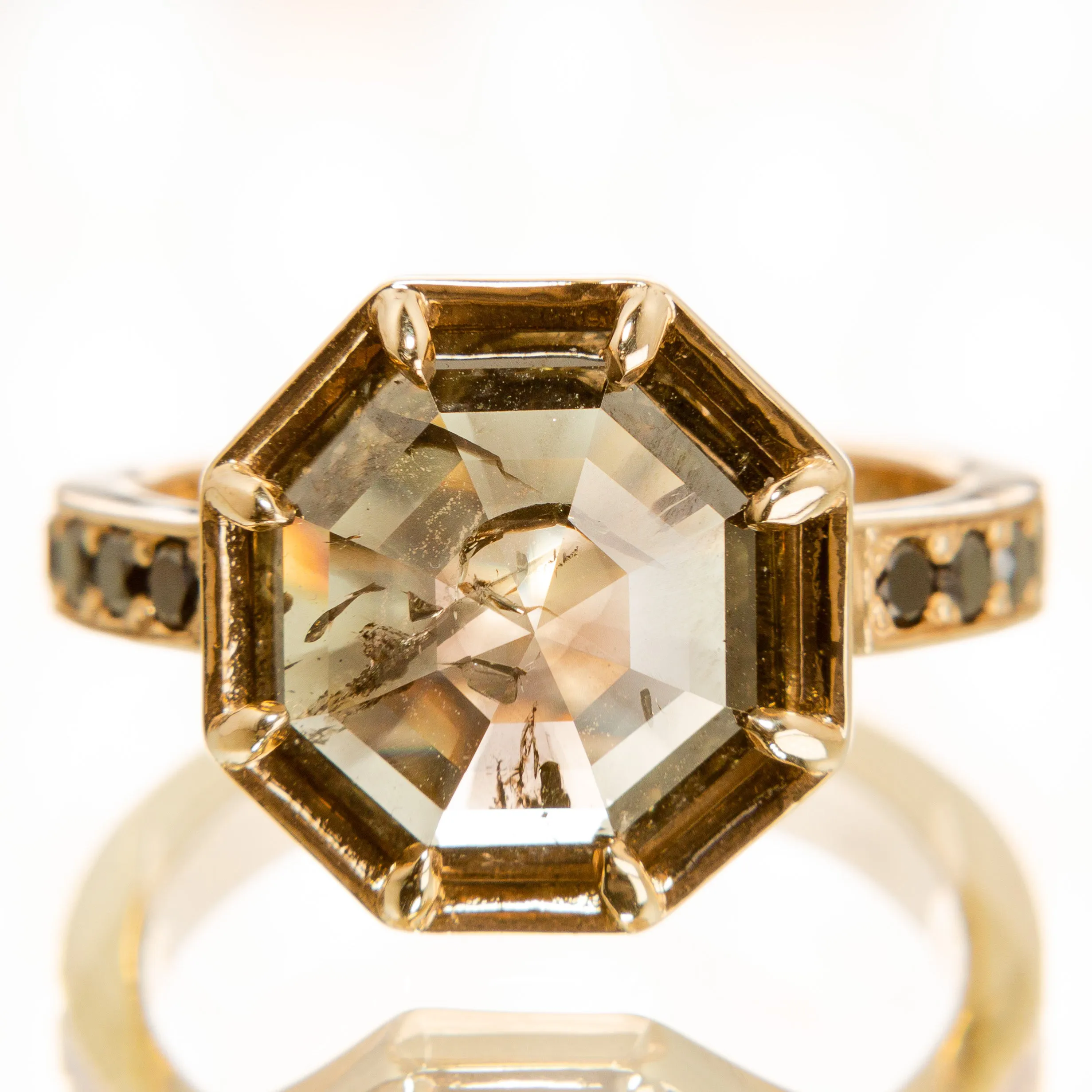 Octagonal Rose Cut Salt   Pepper Diamond Statement Ring