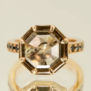 Octagonal Rose Cut Salt   Pepper Diamond Statement Ring