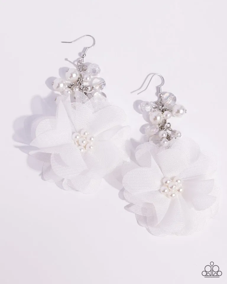 Paparazzi Earring ~ Fashionable Flower Girl - White