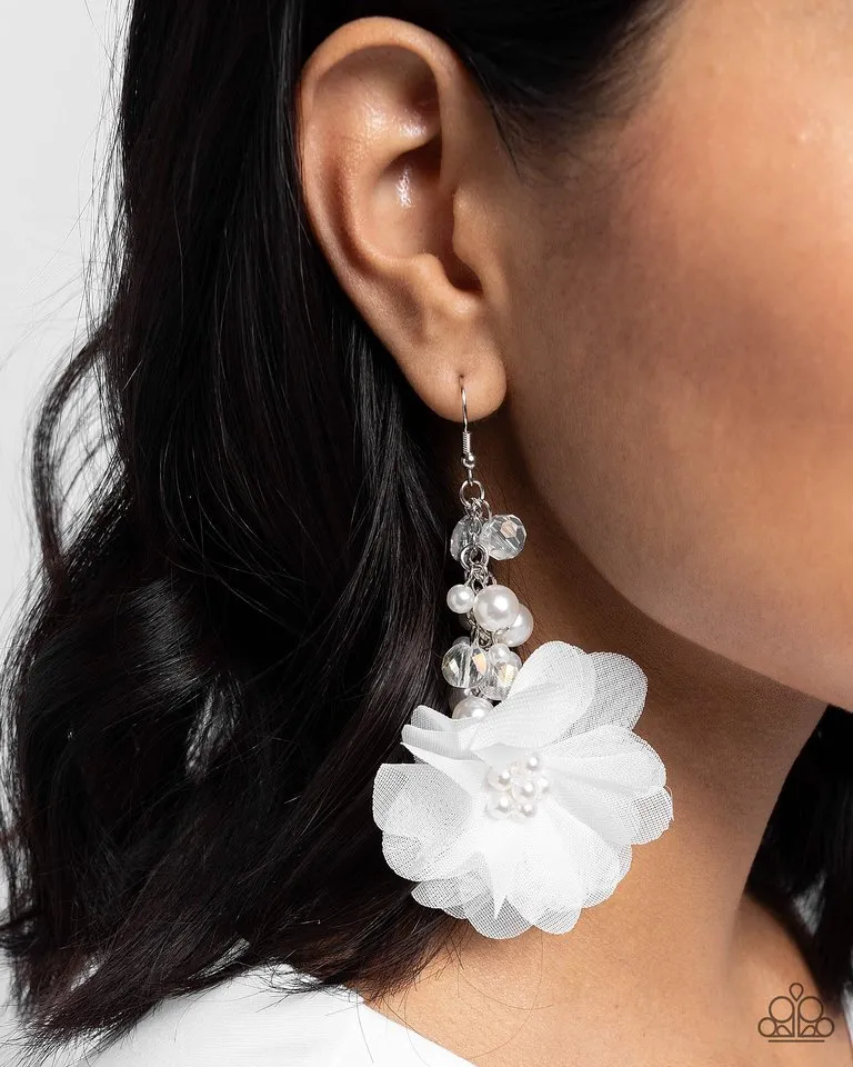 Paparazzi Earring ~ Fashionable Flower Girl - White