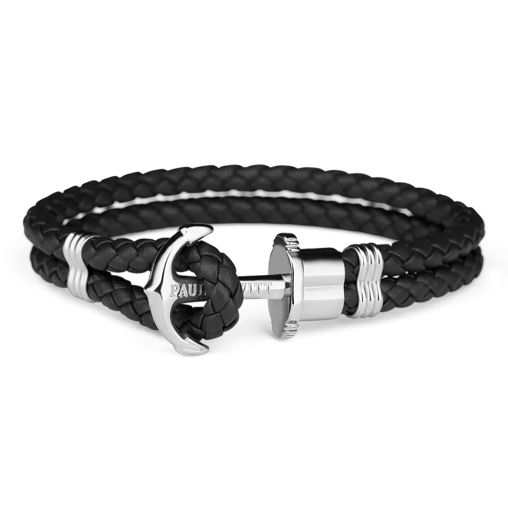 Paul Hewitt Phrep Leather Black / Silver Bracelet - L