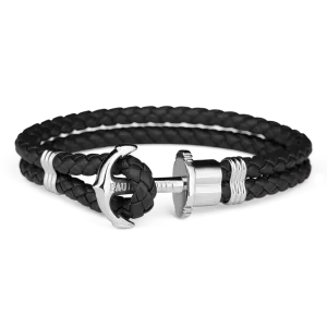 Paul Hewitt Phrep Leather Black / Silver Bracelet - L