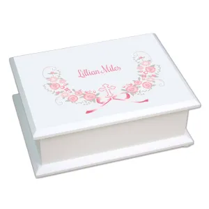 Pink Gray Floral Cross Lift Top Jewelry Box