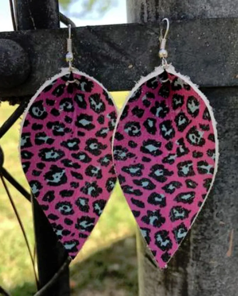 Pink Leopard Handcrafted Leather Jojo Earrings