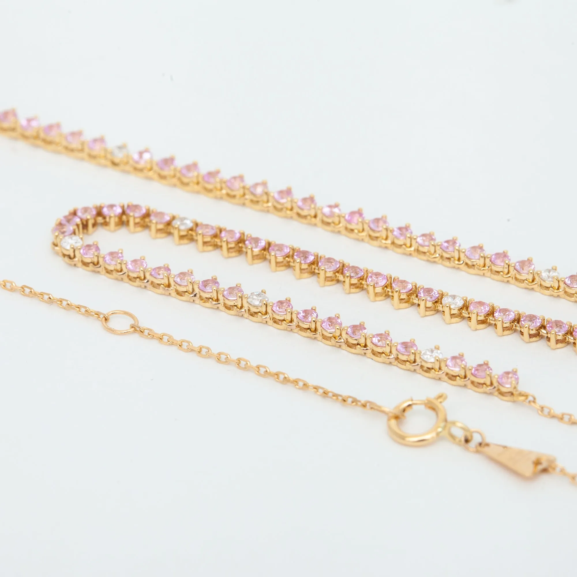 Pink Sapphire & Diamond Half Riviera Necklace